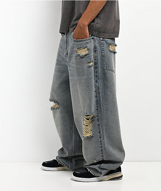 Empyre Destroy Dirty Blue Ultra Wide Skate Jeans