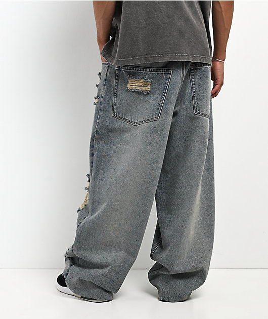 Empyre Destroy Dirty Blue Ultra Wide Skate Jeans