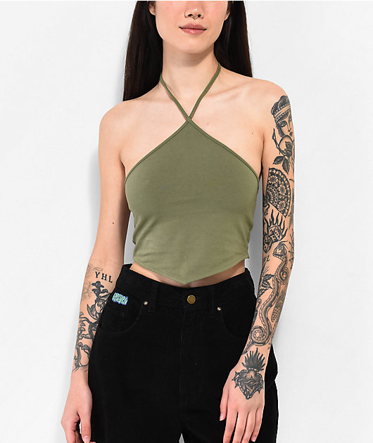 Women's halter top hot olive green