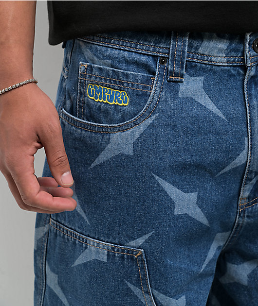 Empyre Diamond Plate Double Knee Blue Ultra Wide Carpenter Shorts