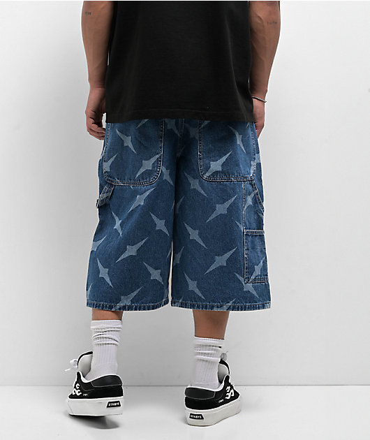 Empyre Diamond Plate Double Knee Blue Ultra Wide Carpenter Shorts