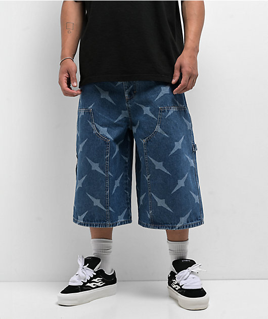 DAPPERANDMORE ジョーツ Empyre Diamond Plate Double Knee Blue Ultra Wide Carpenter Shorts