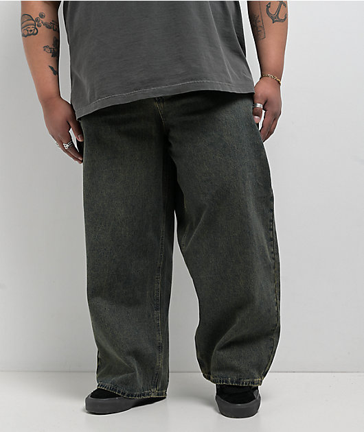 【U LAN】Dirty Embo Wide Pants Empyre Dirty Dark Blue Wash Ultra Wide Skate Jeans | Zumiez