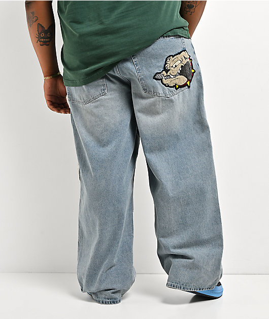 Empyre Double Knee Chenille Blue Wash Ultra Wide Jeans