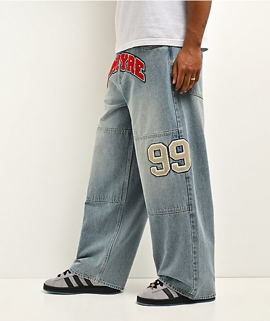 Empyre Double Knee Chenille Blue Wash Ultra Wide Jeans
