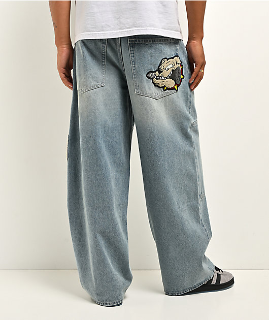 Empyre Double Knee Chenille Blue Wash Ultra Wide Jeans