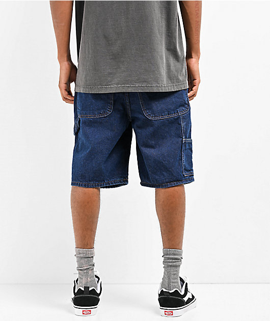 Empyre Loose Fit Double Knee Dark Blue Denim Shorts | Zumiez