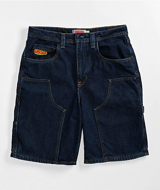 Empyre Loose Fit Double Knee Dark Blue Denim Shorts | Zumiez