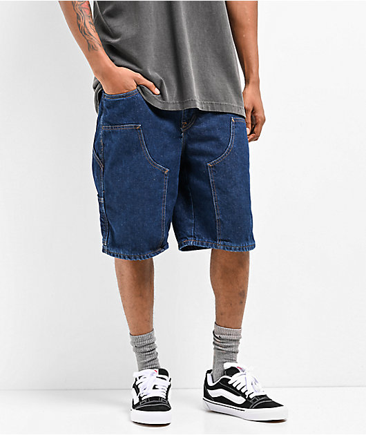 Empyre Loose Fit Double Knee Dark Blue Denim Shorts | Zumiez