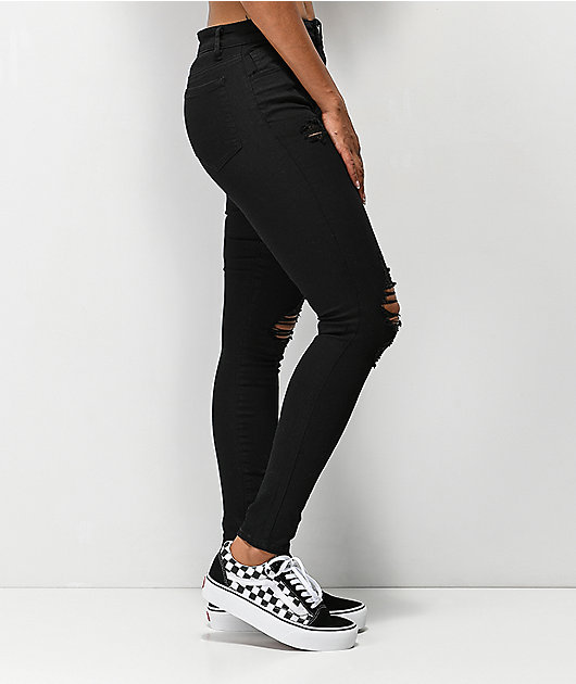 Empyre Drea High-Rise Exposed Button Black Jeggings