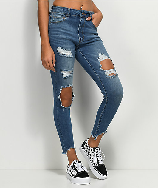 Empyre Drea High-Rise Ripped Med Wash Jeggings