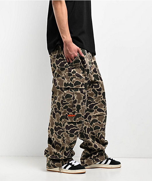 【 BOHEMSEO 】POUCH POCKET CARGO WIDE PANTS, CAMO EZAPINE Women Camouflage Cargo Pants Low Waist Baggy