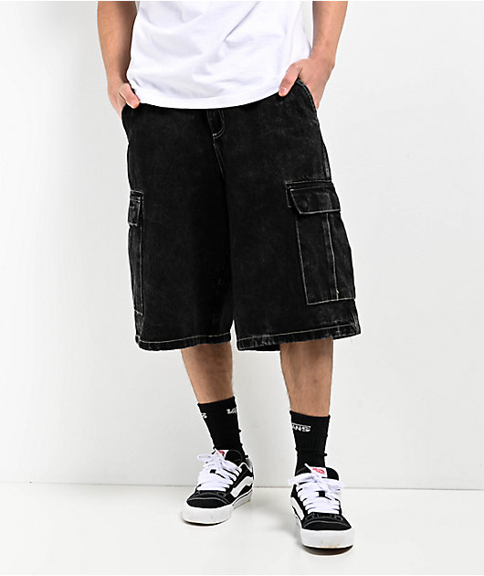Empyre Easy Now Cargo Ultra Loose Black Denim Skate Shorts | Zumiez