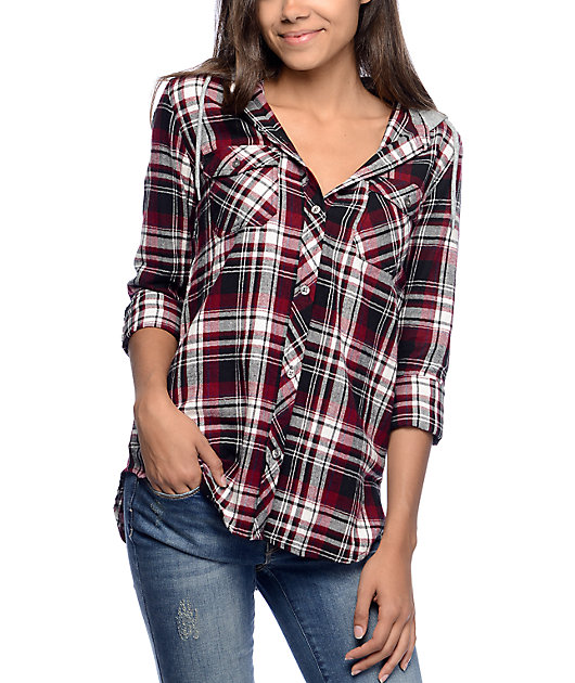 red and black check hooded shirt
