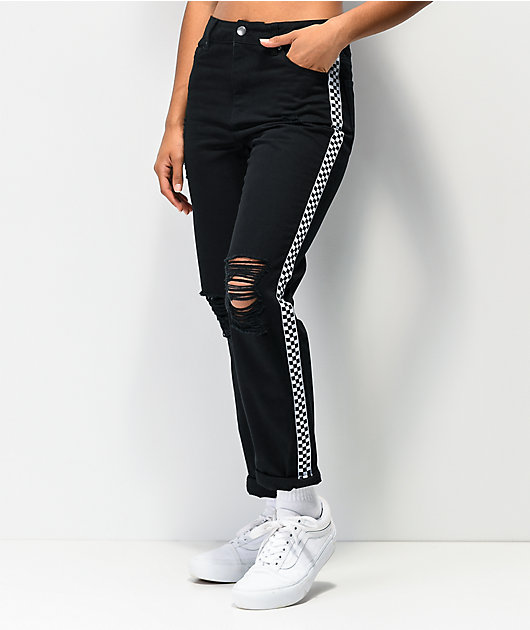 Empyre Eileen Checkerboard Stripe Black Mom Jeans
