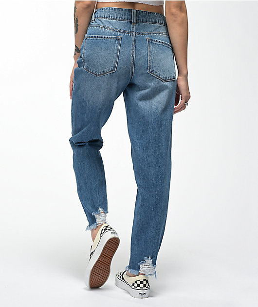 Empyre Eileen Rip and Repair Blue Distressed Denim Jeans