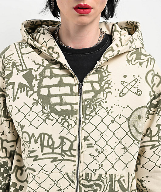 Empyre Ellio Graffiti Cream Green Zip Hoodie