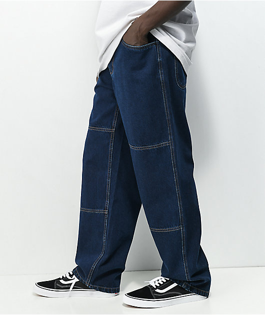 Tie Waist Denim Pants - Dark Blue