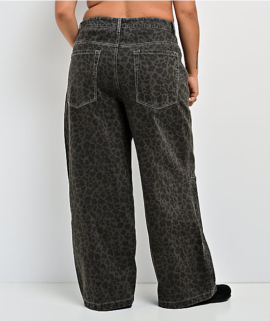 Empyre Extent Animal Print Grey Wash Mid Rise Wide Leg Jeans