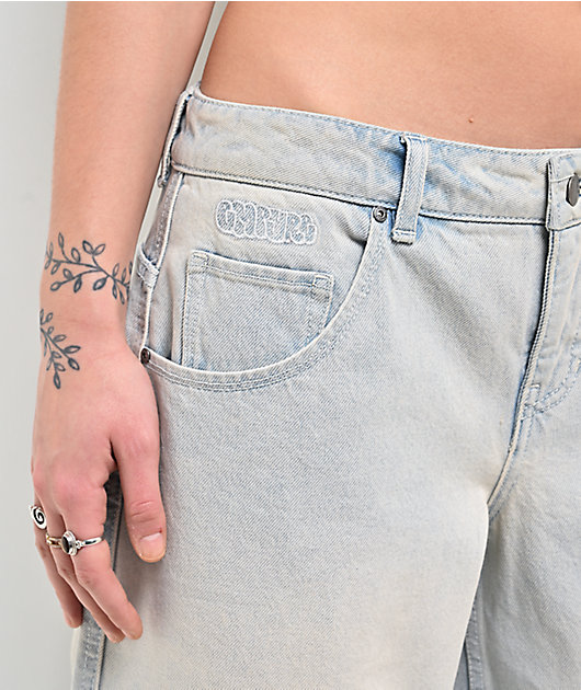 Empyre Extent Light Blue Wash Mid Rise Wide Leg Jeans