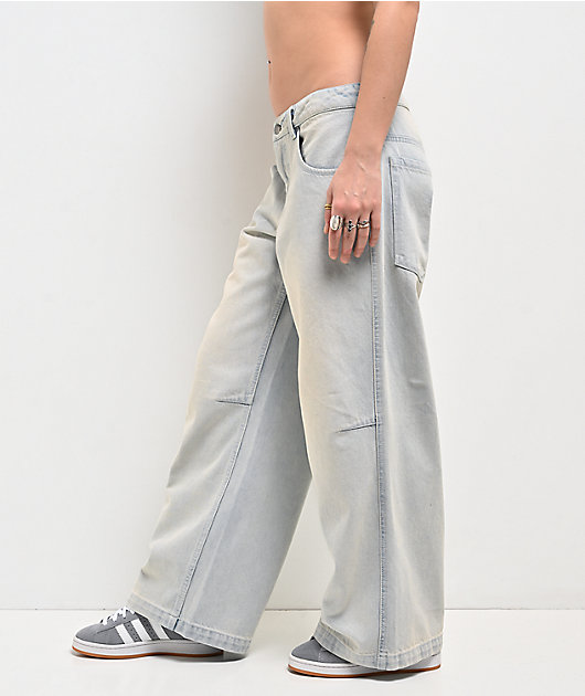 Empyre Extent Light Blue Wash Mid Rise Wide Leg Jeans