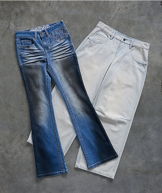 Empyre Extent Light Blue Wash Mid Rise Wide Leg Jeans