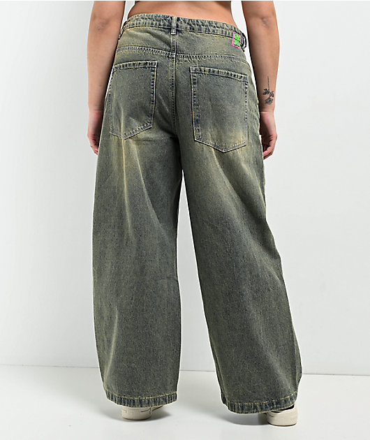 Empyre Extent Petrol Wash Low Rise Wide Leg Jeans