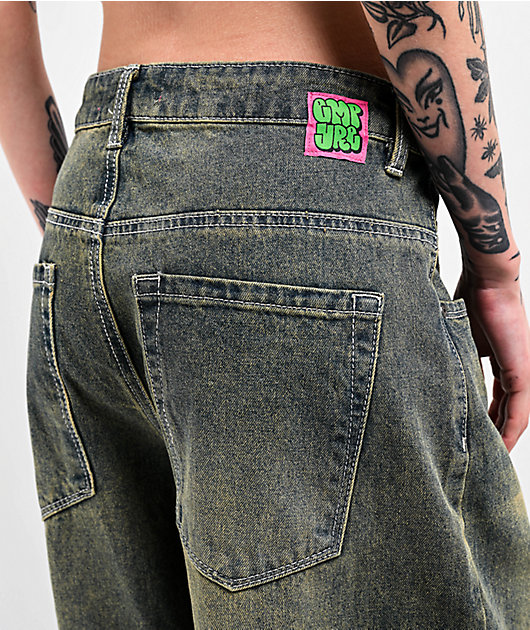 【Anyone more】Rition Back Pocket Wash Wide Pants Empyre Extent Petrol Wash Low Rise Wide Leg Jeans | Zumiez