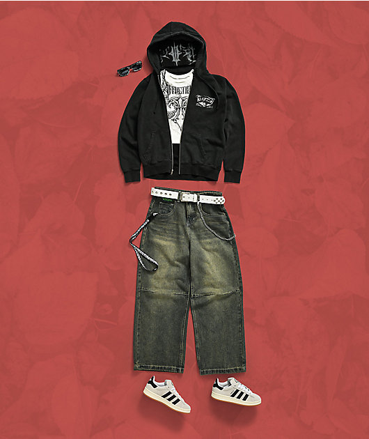 Empyre Extent Petrol Wash Low Rise Wide Leg Jeans