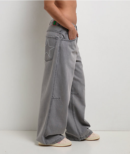 Empyre Extent Pockies Grey Mid Rise Wide Leg Jeans