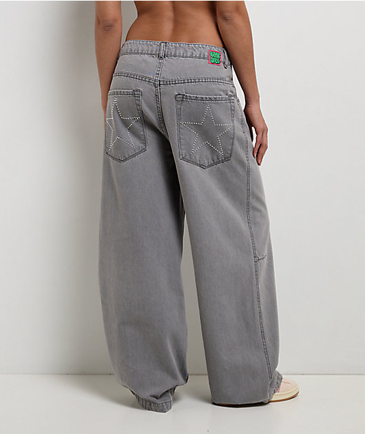 Empyre Extent Pockies Grey Mid Rise Wide Leg Jeans