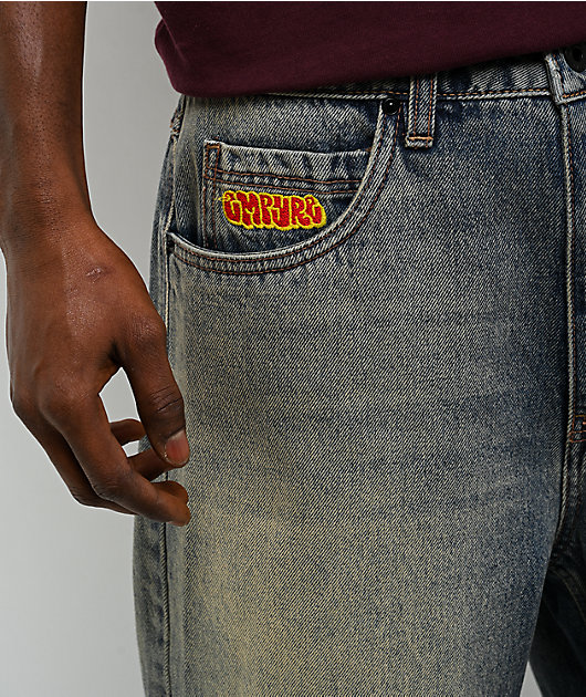 Empyre Faded Blue Wash Loose Fit Skate Shorts