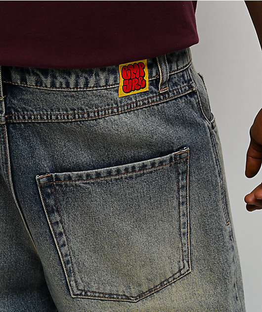 Empyre Faded Blue Wash Loose Fit Skate Shorts