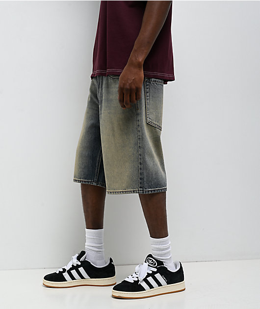 Empyre Faded Blue Wash Loose Fit Skate Shorts
