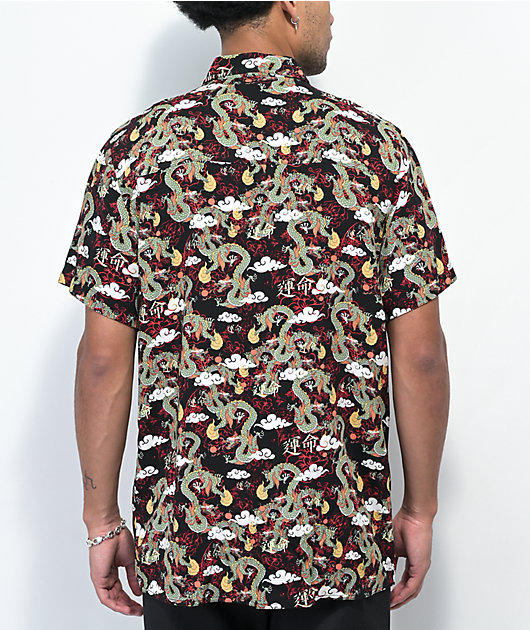 Empyre Feudal Flames Black Short Sleeve Button Up Shirt