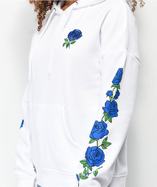Empyre Fredia sudadera con capucha blanca de rosas azules