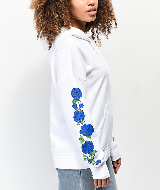 Empyre Fredia sudadera con capucha blanca de rosas azules