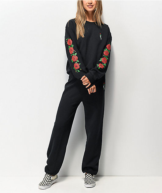 Empyre Frediana With Roses sudadera negra con cuello redondo