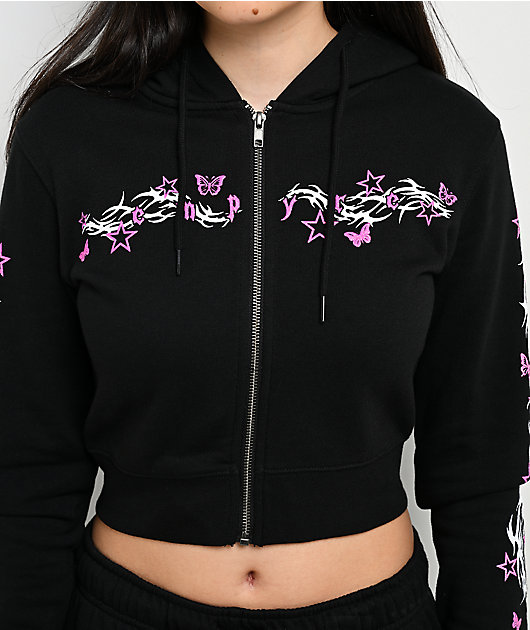 Empyre Girl At A Concert Black Crop Zip Hoodie