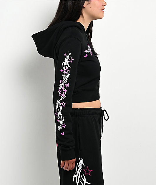 Empyre Girl At A Concert Black Crop Zip Hoodie