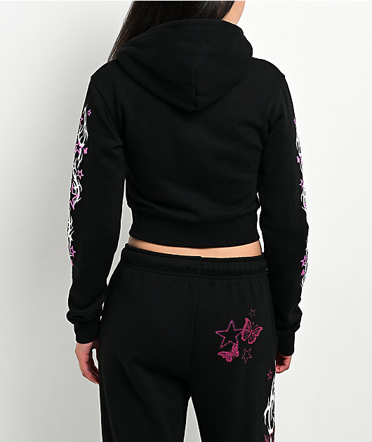 Empyre Girl At A Concert Black Crop Zip Hoodie