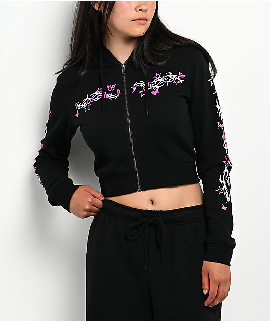 Empyre Girl At A Concert Black Crop Zip Hoodie