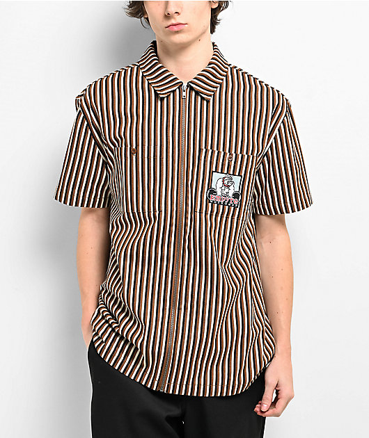【blackstar922！】LOT.4096 / GENEVA TEE Empyre Glen Black, White & Brown Stripe Short Sleeve Zip