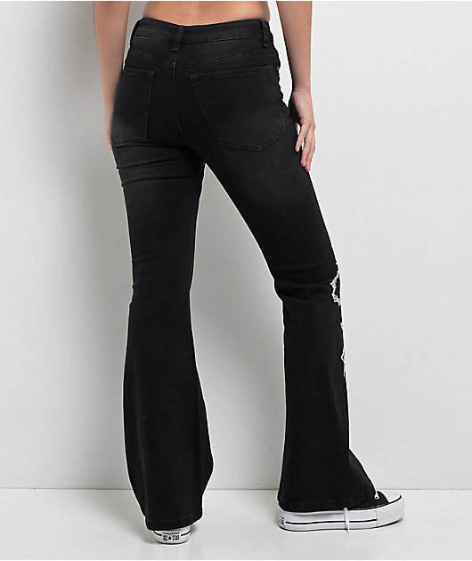 andwang Washed flare denim pants 黒　S 1 WaiMea Men Pocket Flare Fit Jeans Men(Black Wash)