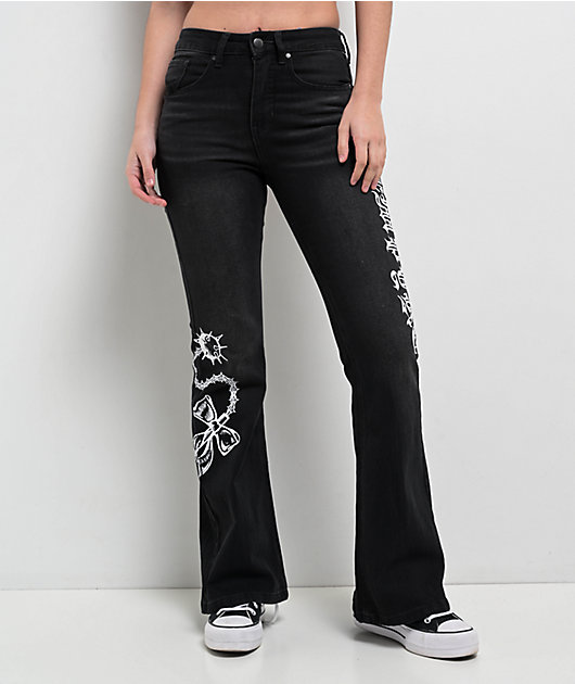 Empyre Glimmer Ozzy Black Wash Mid Rise Flare Jeans | Zumiez