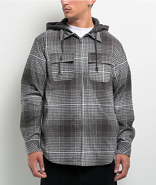 Empyre Grey Black Flannel Hooded Zip Jacket