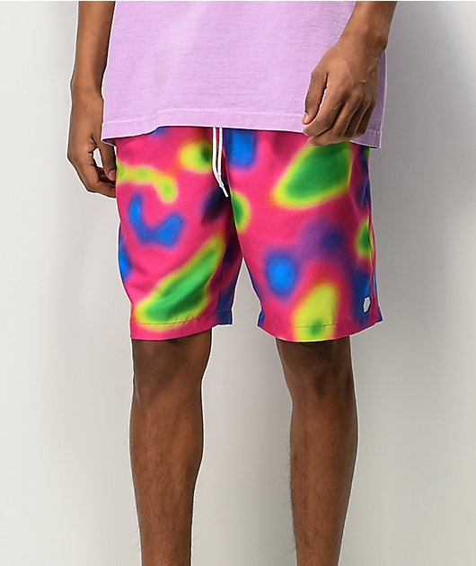 Empyre Grom Heat Map Pink & Green Elastic Waist Board Shorts