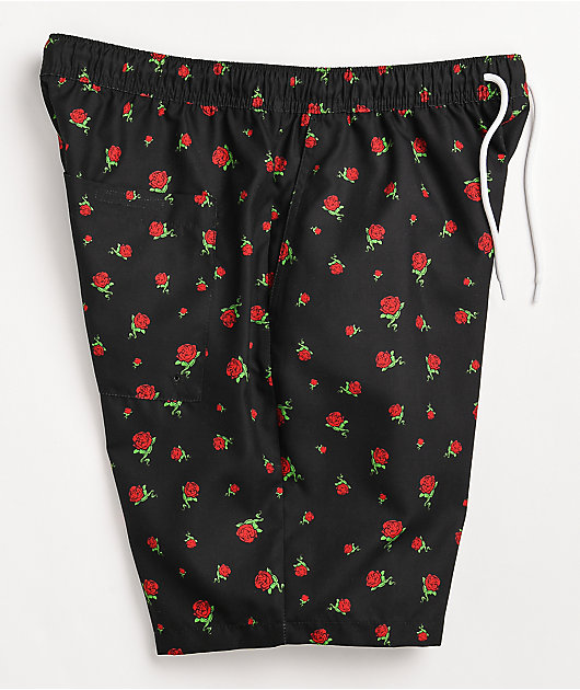 Empyre Grom Roses Black & Red Elastic Waist Board Shorts