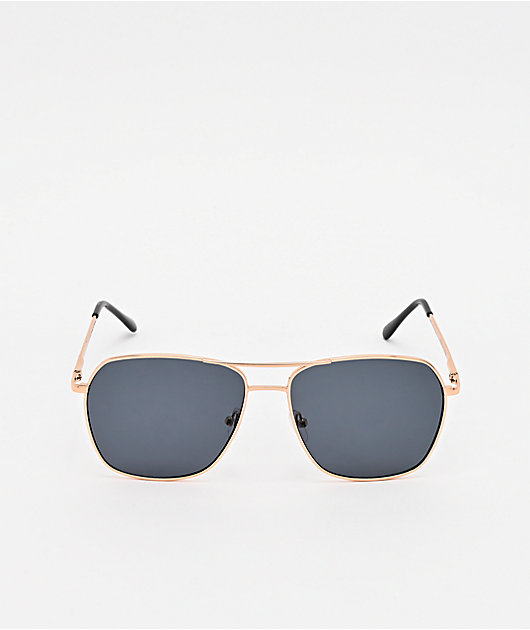 Empyre Hayes Black & Gold Square Pilot Sunglasses