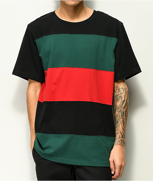 black green and red shirt